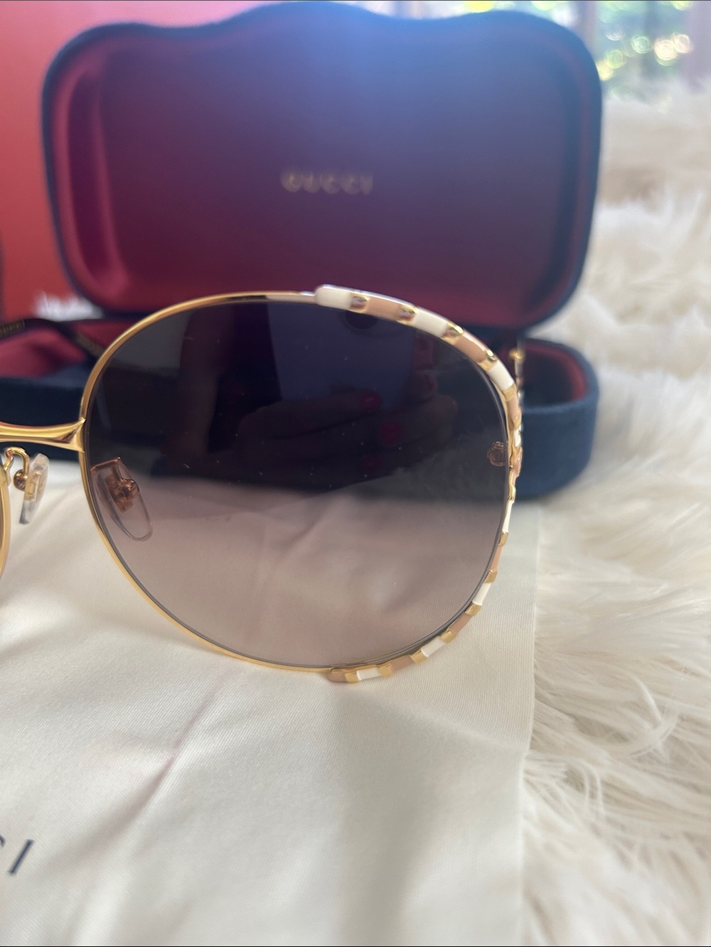 GUCCI Round GG0595S Gold Gradient Brown Sunglasses $595 Retail - Picture 10 of 16